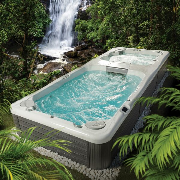 Rio Grande W-Flow semi-inground swim spa – outdoor lifestyle